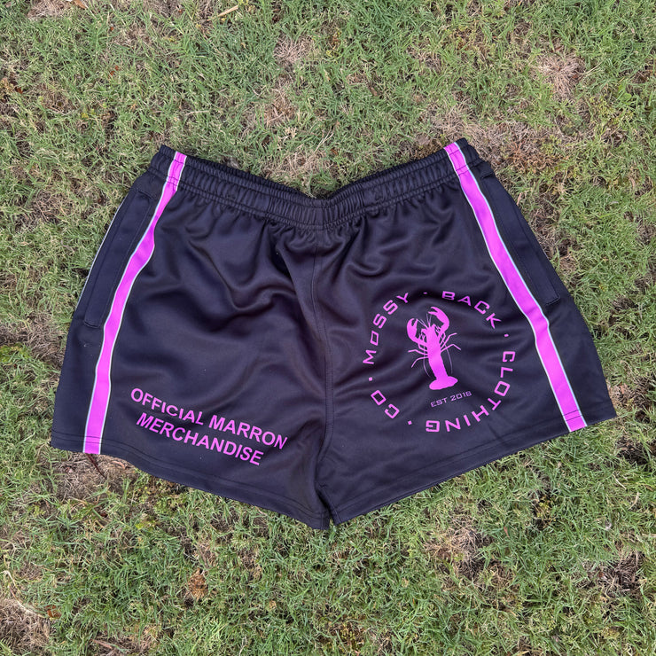 Footy/Rugby Shorts With Zip Pockets - Black & Pink Iconic