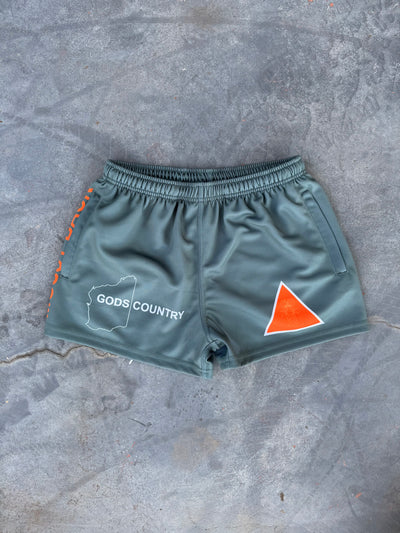 Footy/Rugby Shorts with Zip Pockets - Green & Orange